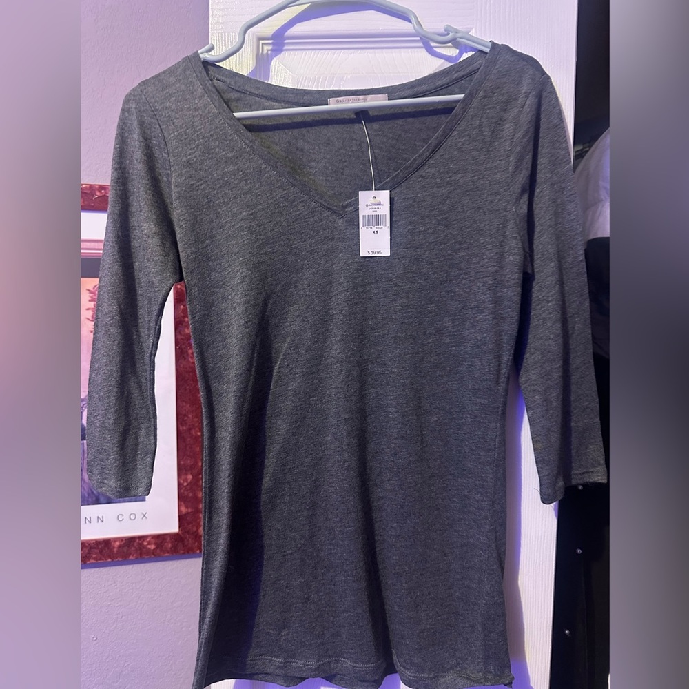 GAP Charcoal V-Neck Long Sleeve Top